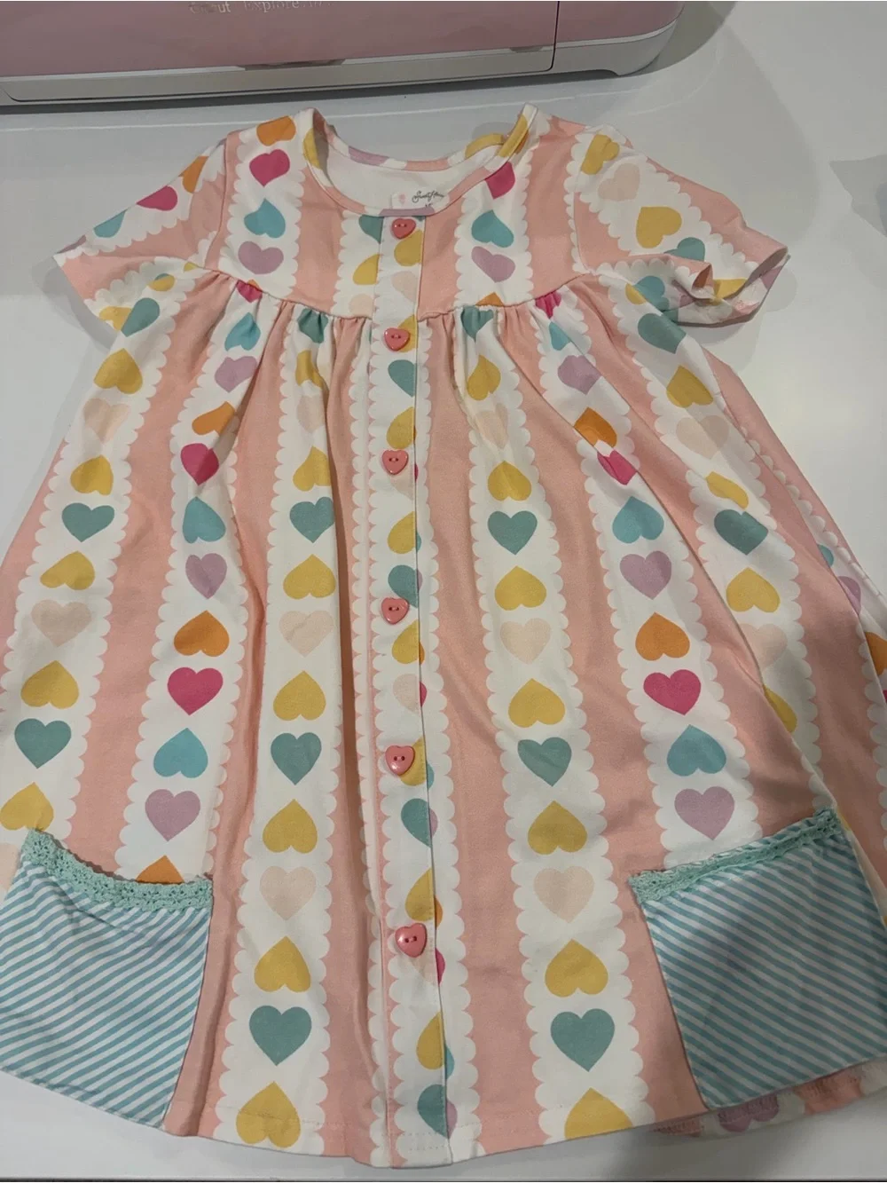 SweetHoney Girls' Pink Heart Print Tunic & Stripe Leggings Set Size 10 EUC